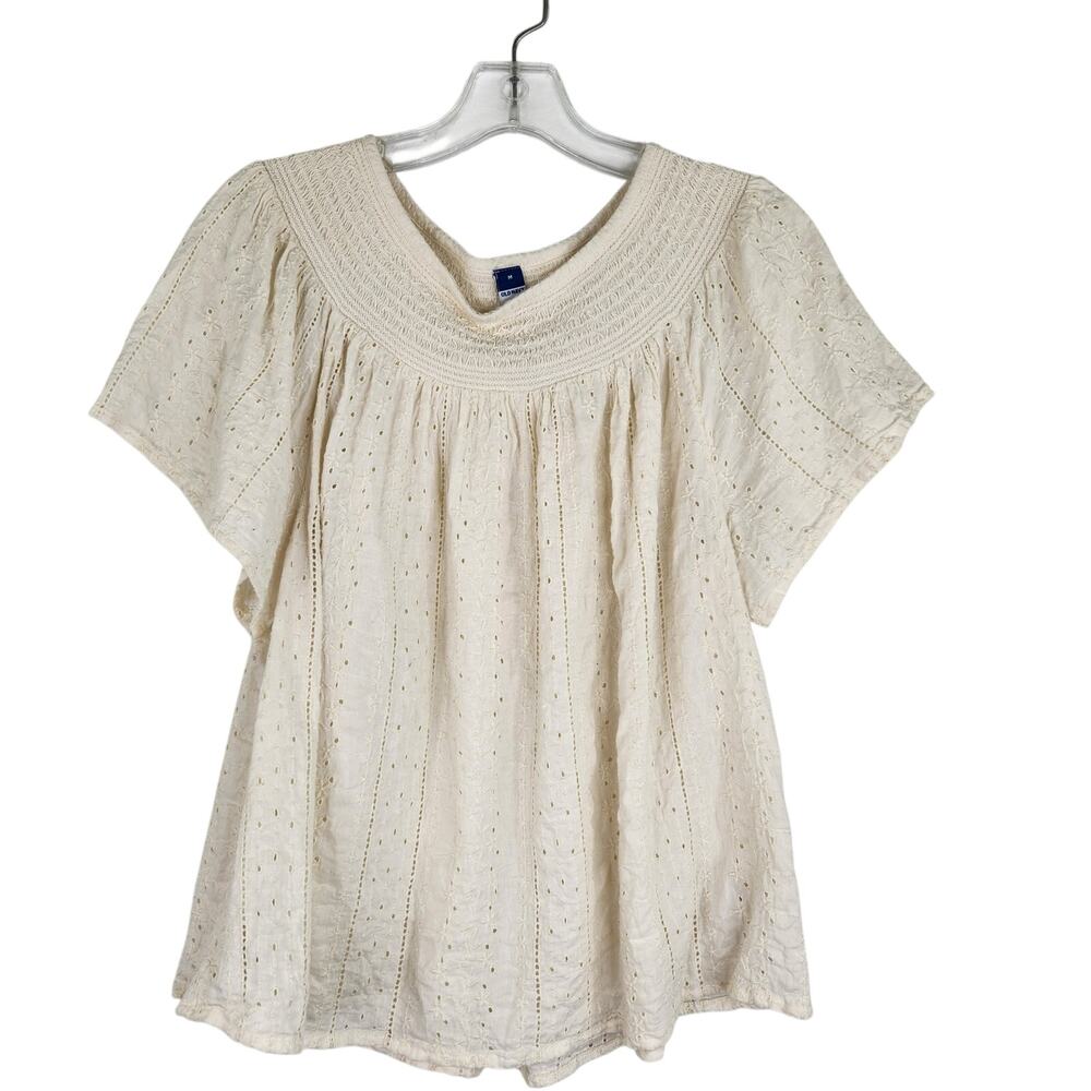 Old Navy Ivory Eyelet Floral Embroidery Women's Size Medium Minimalist Bohemian